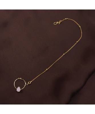 Traditional Ethnic Bridal Nose Ring Nath without piercing with Chain Encased with Pearl   1
