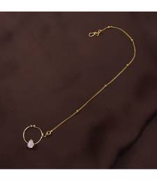 Traditional Ethnic Bridal Nose Ring Nath without piercing with Chain Encased with Pearl  