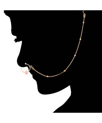 Traditional Ethnic Bridal Nose Ring Nath without piercing with Chain Encased with Pearl   2