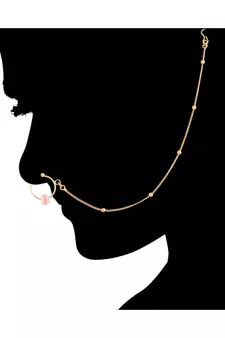 Traditional Ethnic Bridal Nose Ring Nath without piercing with Chain Encased with Pearl  