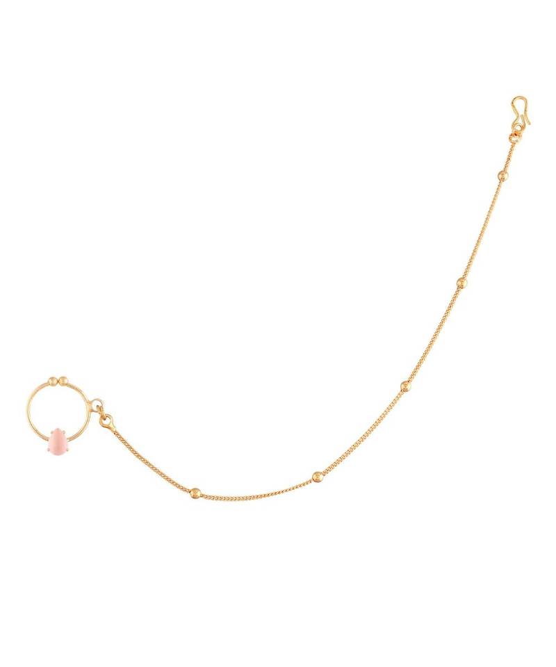 Traditional Ethnic Bridal Nose Ring Nath without piercing with Chain Encased with Pearl  