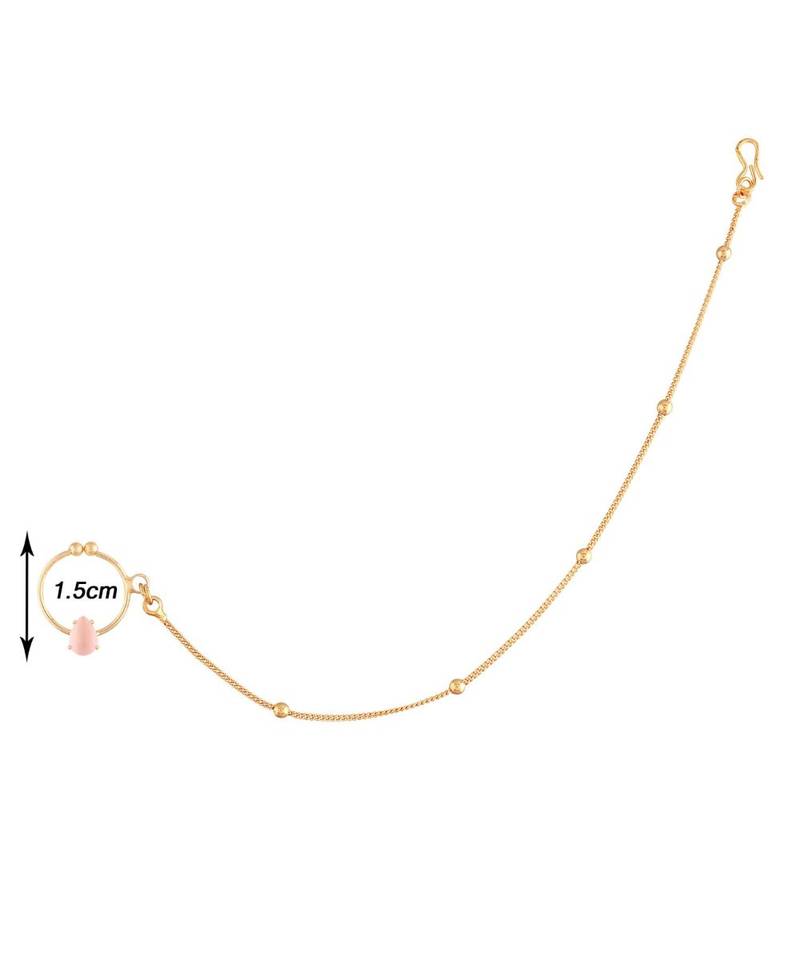 Traditional Ethnic Bridal Nose Ring Nath without piercing with Chain Encased with Pearl  