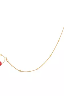 Gold Plated Traditional Ethnic Bridal Nose Ring Nath without piercing with Pearl Chain Encased with  