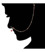 Gold Plated Traditional Ethnic Bridal Nose Ring Nath without piercing with Pearl Chain Encased with  