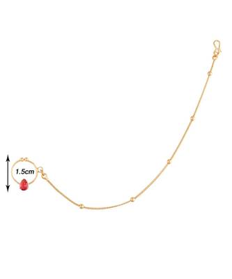 Gold Plated Traditional Ethnic Bridal Nose Ring Nath without piercing with Pearl Chain Encased with   4