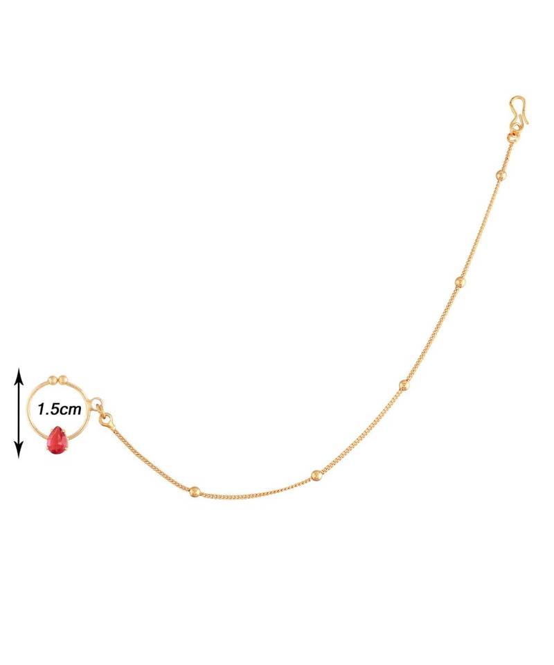 Gold Plated Traditional Ethnic Bridal Nose Ring Nath without piercing with Pearl Chain Encased with  