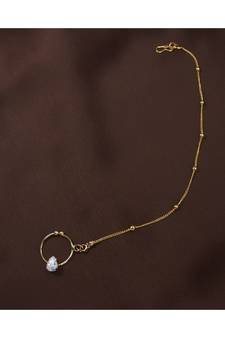 Traditional Ethnic Bridal Nose Ring Nath without piercing with Chain Encased with  (NL44W)