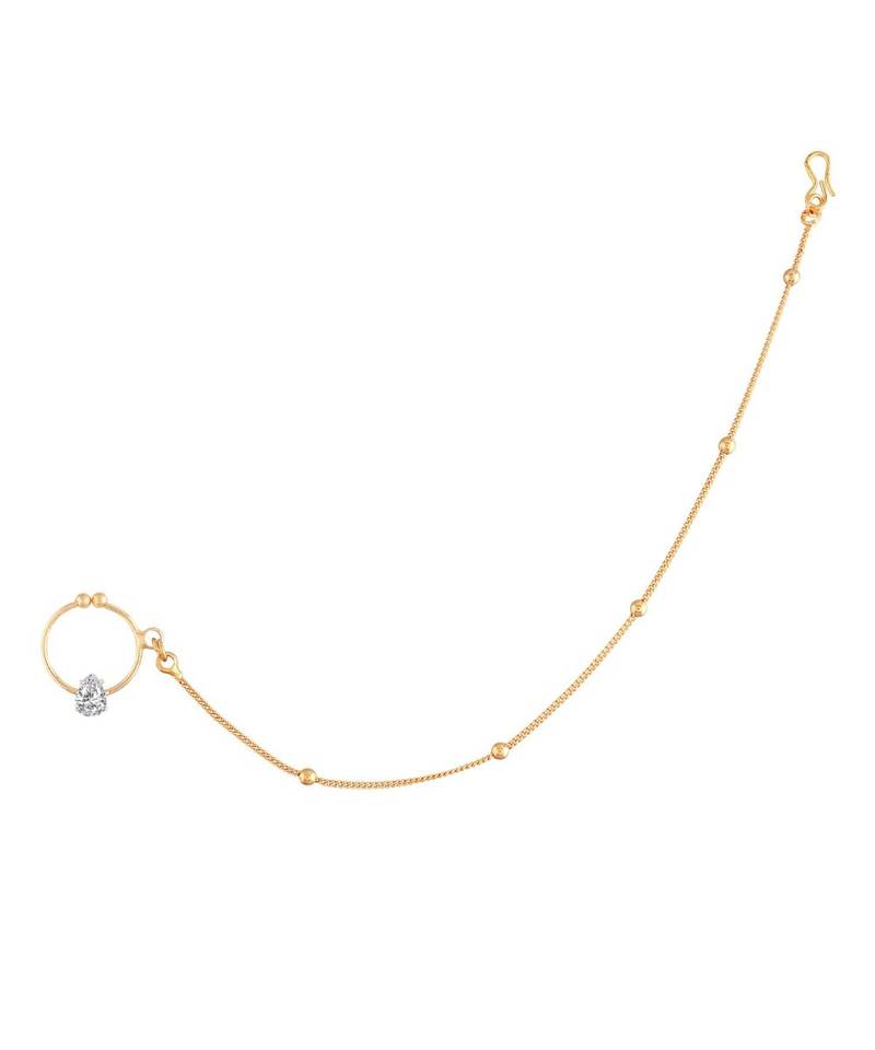 Traditional Ethnic Bridal Nose Ring Nath without piercing with Chain Encased with  