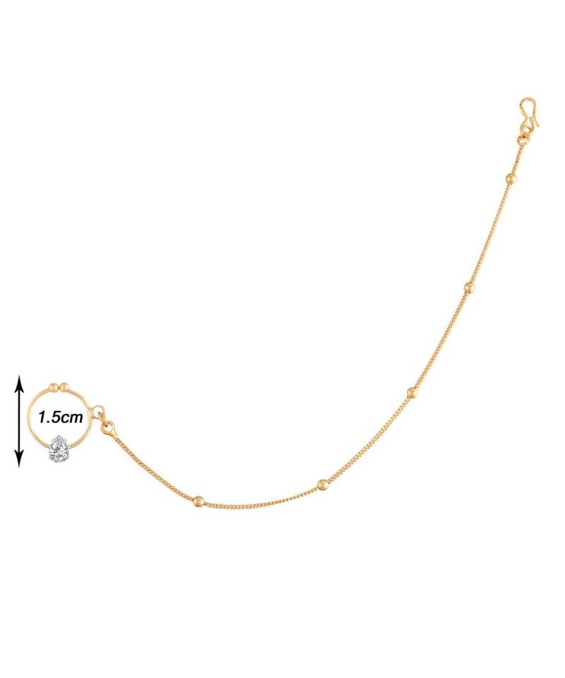 Traditional Ethnic Bridal Nose Ring Nath without piercing with Chain Encased with  