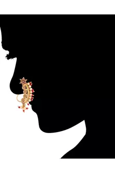 Traditional Ethnic Bridal Maharashtrian Nose Ring Nath without piercing Encased with Pearl  