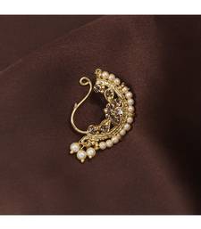 Traditional Ethnic Bridal Nose Ring Nath without piercing Encased with Pearl  