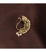 Traditional Ethnic Bridal Nose Ring Nath without piercing Encased with Pearl  