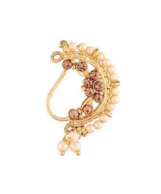 Traditional Ethnic Bridal Nose Ring Nath without piercing Encased with Pearl   2
