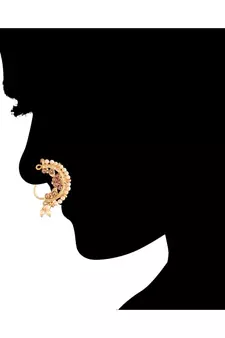 Traditional Ethnic Bridal Nose Ring Nath without piercing Encased with Pearl  