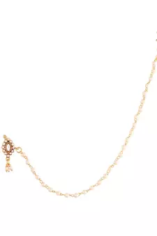 Traditional Ethnic Bridal Nose Ring Nath without piercing with Pearl Chain Encased with Pearl  (NL48W)