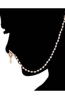 Traditional Ethnic Bridal Nose Ring Nath without piercing with Pearl Chain Encased with Pearl  (NL48W)