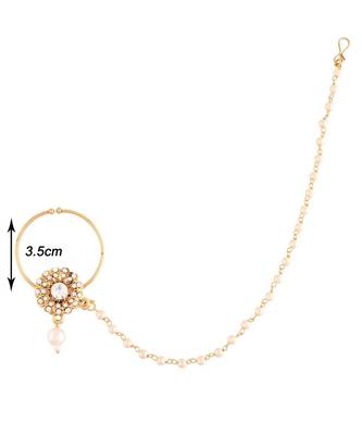 Traditional Ethnic Bridal Nose Ring Nath without piercing with Pearl Chain Encased with Pearl   4
