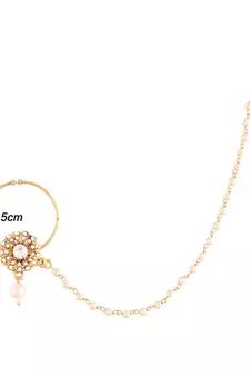 Traditional Ethnic Bridal Nose Ring Nath without piercing with Pearl Chain Encased with Pearl  