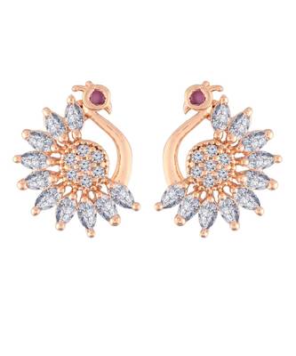 Rose Gold Plated CZ American Diamond Embellished Peacock stud Earrings for    1