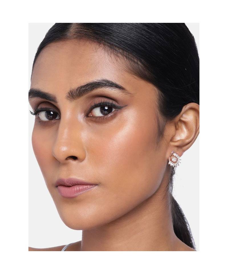 Rose Gold Plated CZ American Diamond Embellished Peacock stud Earrings for   