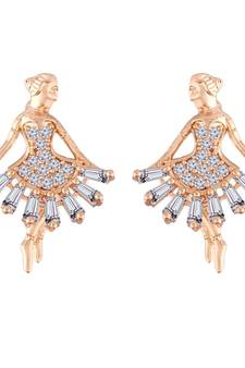 Rose Gold Plated CZ American Diamond Ballet Dancing Girl Earrings for   (E2885)