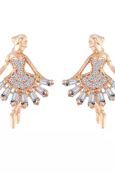 Rose Gold Plated CZ American Diamond Ballet Dancing Girl Earrings for   (E2885)