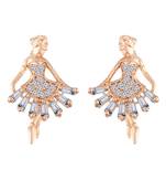 Rose Gold Plated CZ American Diamond Ballet Dancing Girl Earrings for   
