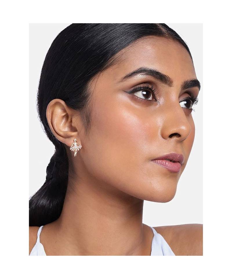 Rose Gold Plated CZ American Diamond Ballet Dancing Girl Earrings for   
