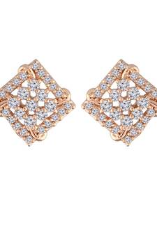 Rose Gold Plated CZ American Diamond Square Studs Earrings for   
