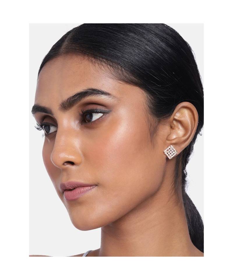 Rose Gold Plated CZ American Diamond Square Studs Earrings for   