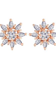 Rose Gold Plated CZ American Diamond Floral Shaped Studs Earrings for   (E2889)