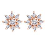 Rose Gold Plated CZ American Diamond Floral Shaped Studs Earrings for   