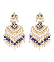 Intricately Designed Traditional Long Earrings Enamel Glided With Kundans & Pearls 