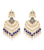 Intricately Designed Traditional Long Earrings Enamel Glided With Kundans & Pearls 