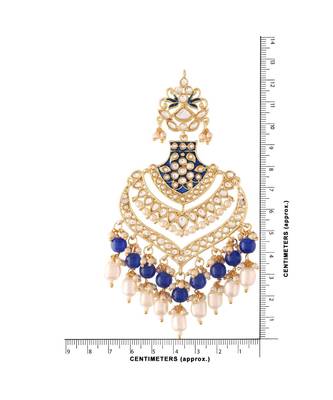 Intricately Designed Traditional Long Earrings Enamel Glided With Kundans & Pearls  3