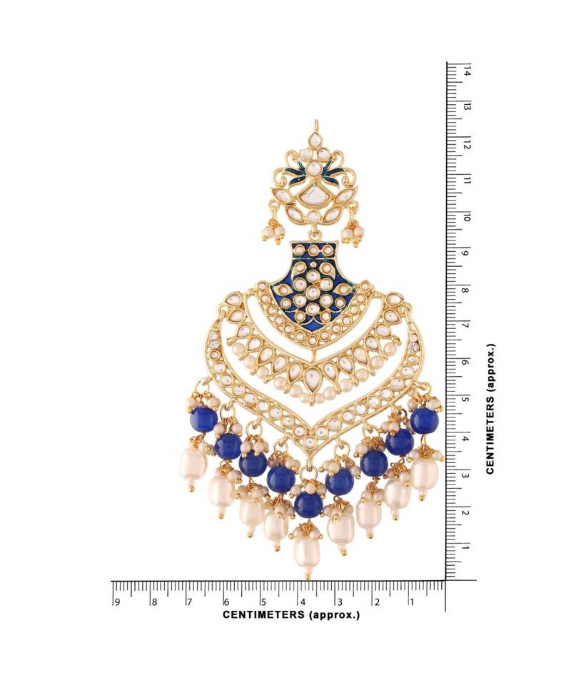 Intricately Designed Traditional Long Earrings Enamel Glided With Kundans & Pearls 