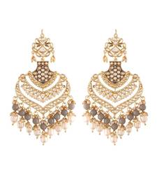 Intricately Designed Traditional Long Earrings Enamel Glided With Kundans & Pearls 