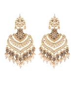 Intricately Designed Traditional Long Earrings Enamel Glided With Kundans & Pearls 