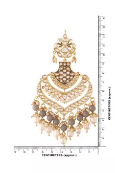 Intricately Designed Traditional Long Earrings Enamel Glided With Kundans & Pearls 