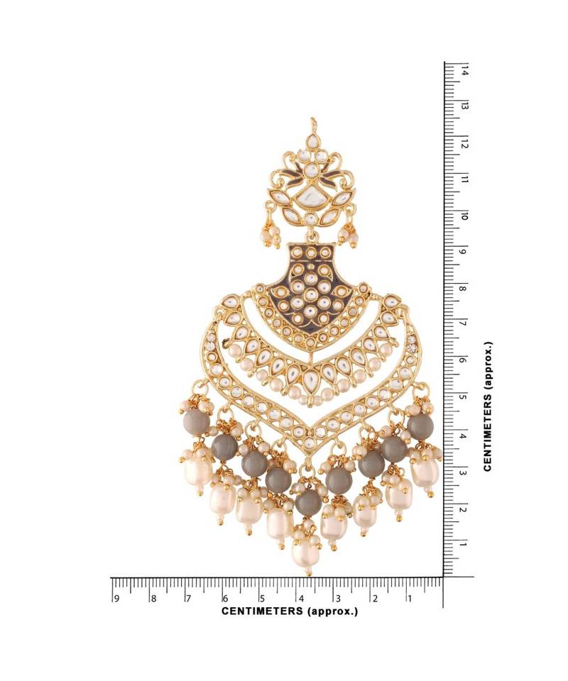 Intricately Designed Traditional Long Earrings Enamel Glided With Kundans & Pearls 