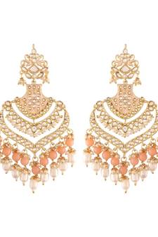 Designer Traditional Long Earrings Enamel Glided With Kundans & Pearls (E2903Pe)