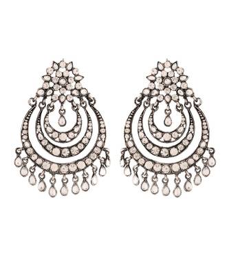 Silver Oxidised Traditional Stone Studded Chandbali Earrings for   (E2633OX) 1