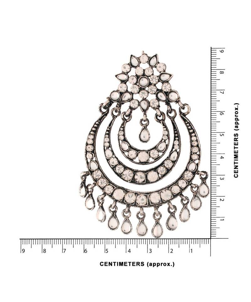 Silver Oxidised Traditional Stone Studded Chandbali Earrings for   (E2633OX)