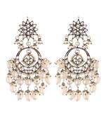 Silver Oxidised Traditional Handcrafted Pearl Kundan Beaded Chandbali Earrings for   Girls 