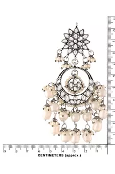 Silver Oxidised Traditional Handcrafted Pearl Kundan Beaded Chandbali Earrings for   Girls 