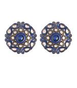 Silver Oxidized Kundan Studded Meena Work Designer Circular Stud Earrings for   