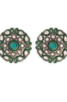 Silver Oxidized Kundan Studded Meena Work Designer Circular Stud Earrings for  (E2931ZG)