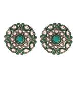 Silver Oxidized Kundan Studded Meena Work Designer Circular Stud Earrings for  
