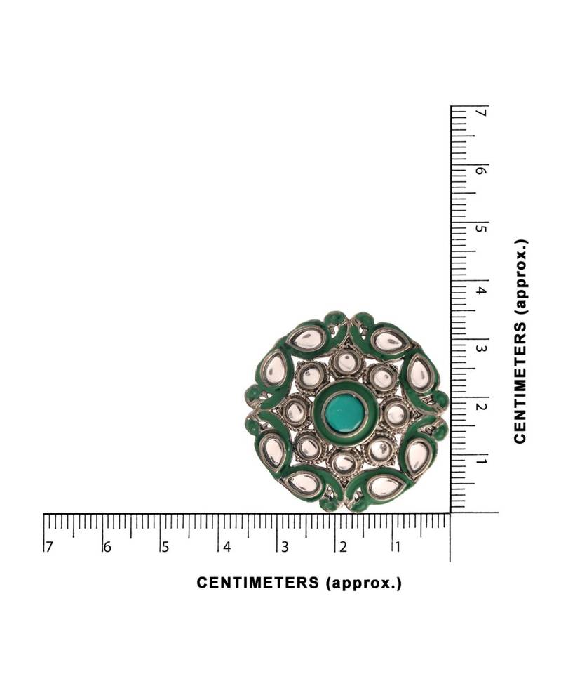 Silver Oxidized Kundan Studded Meena Work Designer Circular Stud Earrings for  