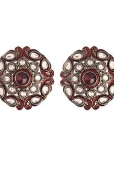 Silver Oxidized Kundan Studded Meena Work Designer Circular Stud Earrings for  (E2931ZM)